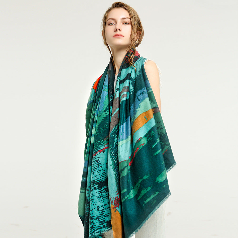 Printed double-sided satin graffiti scarf