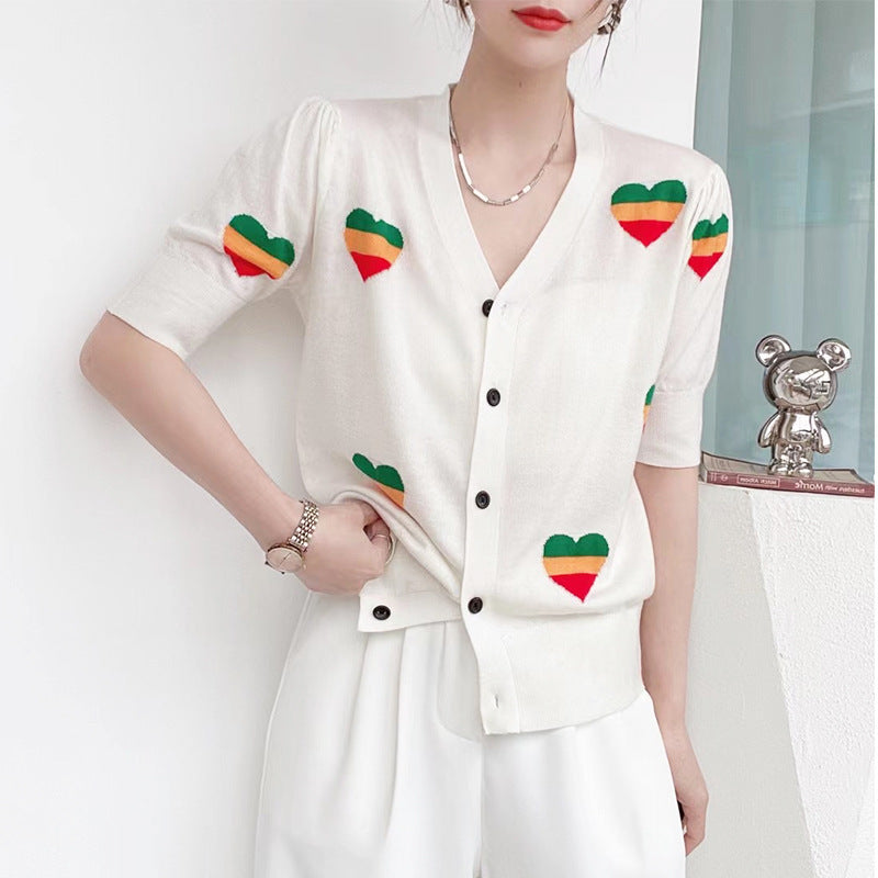 Button V-neck Knitted Cardigan Coat Top Female