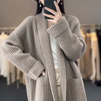 New Lazy Wind Mid-length V-neck Sweater Coat Women