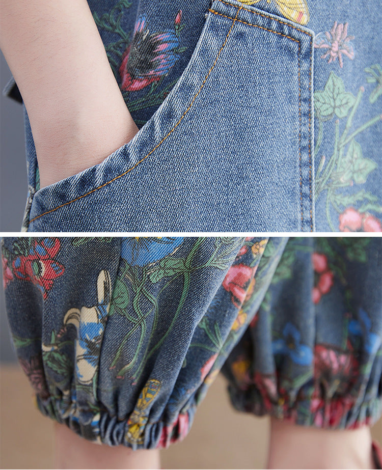 Spring Lean Print Jean Overalls For Women