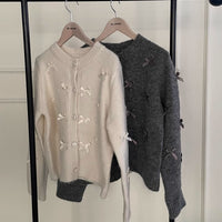 Round Neck Bowknot Decorative Loose All-match Knitted Cardigan Sweater Coat For Women