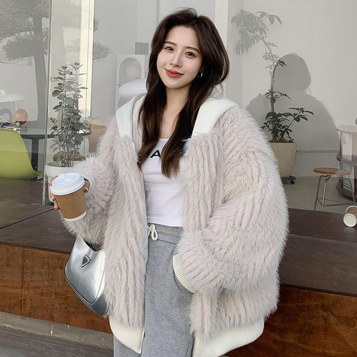 Women's Mosaic Mink Fleece Hooded Coat