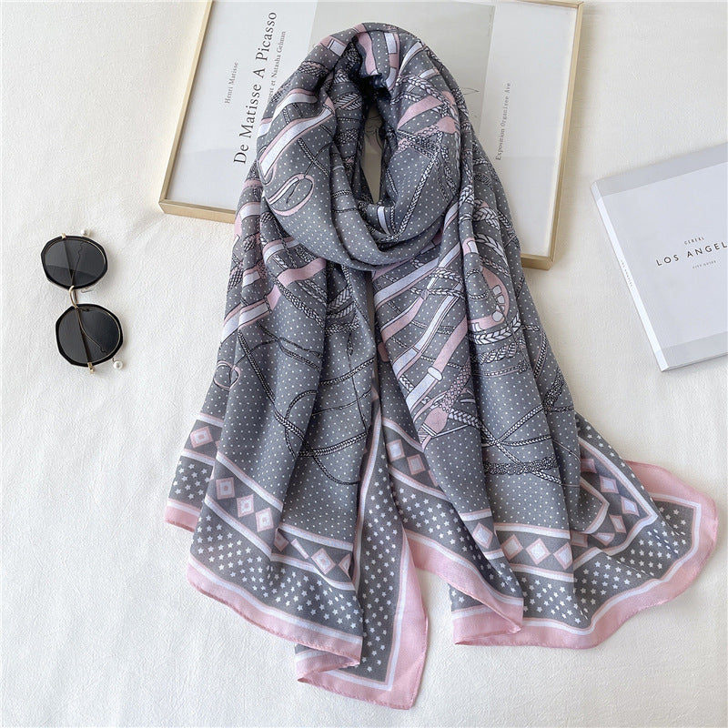 Geometric Pattern Scarf Cotton And Linen Long Large Size