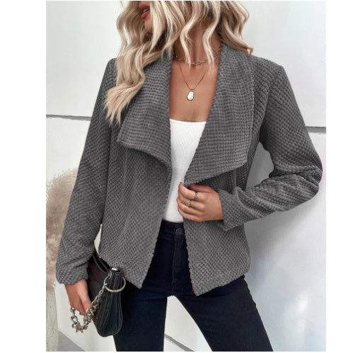 Solid Color Large Lapel Short Long Sleeve Women's Coat