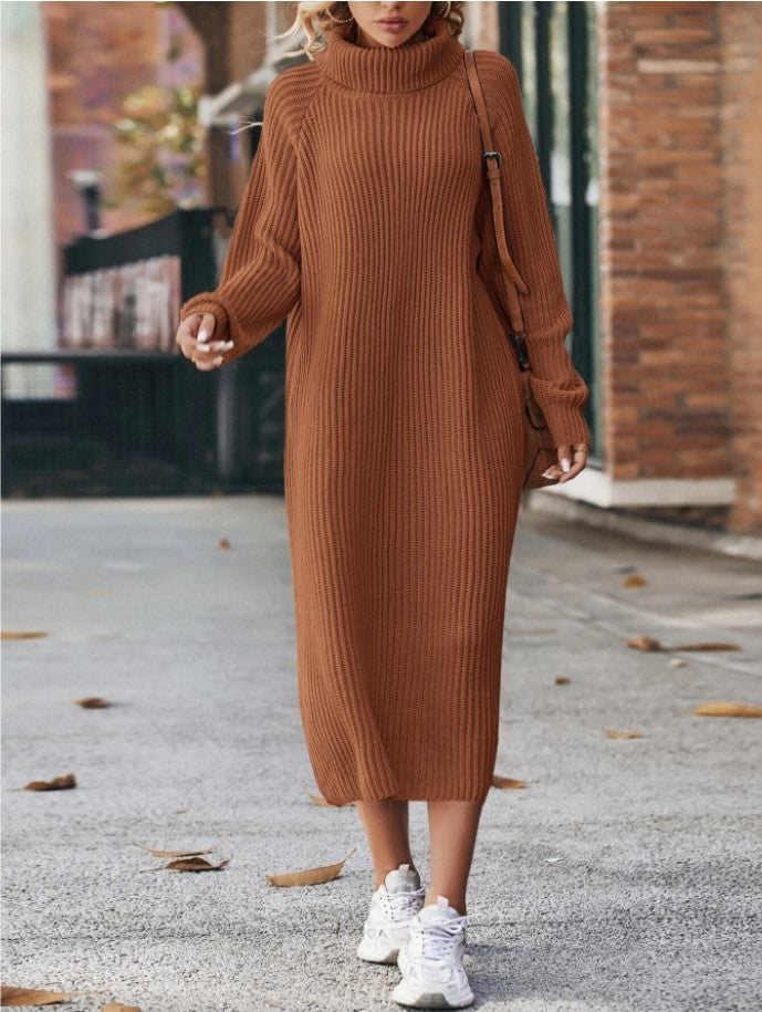 Long Sweater Dress Loose Over Knee Turtleneck Knitting Dress Female Base Dress