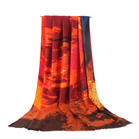 Printed double-sided satin graffiti scarf