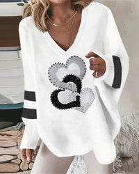 Autumn And Winter New Loose V-neck Geometric Long-sleeved Sweater