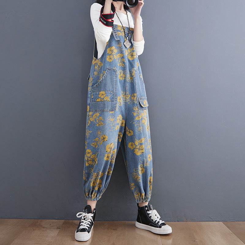 New Spring Printed Jean Suspenders For Women