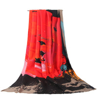 Printed double-sided satin graffiti scarf