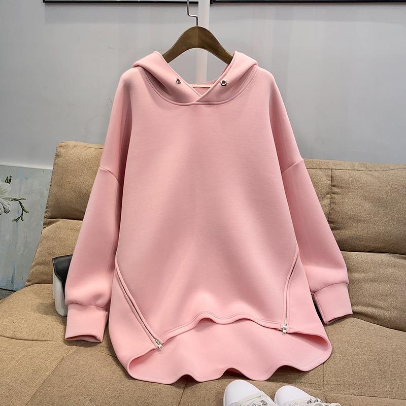 Candy Five-color Hooded Hem Zipper Thin Casual Sweater