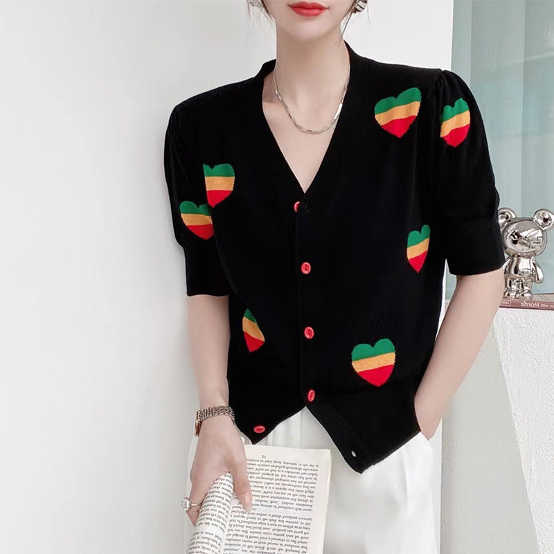 Button V-neck Knitted Cardigan Coat Top Female