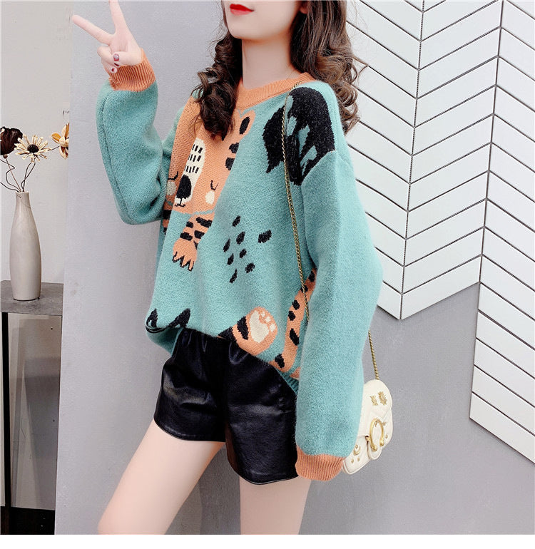 Cashmere Sweater College Style Korean Style Loose And Lazy Style Round Neck Top