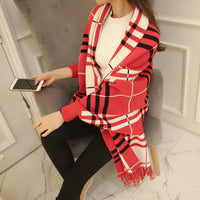 Women's Plaid Tassel Cape And Shawl Coat