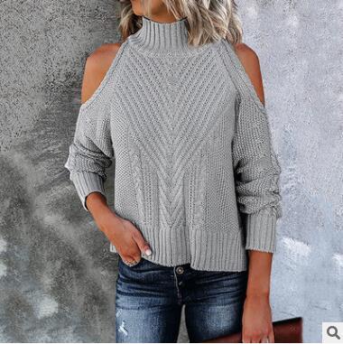 Off Shoulder Knit Women's Solid Color Long Sleeve