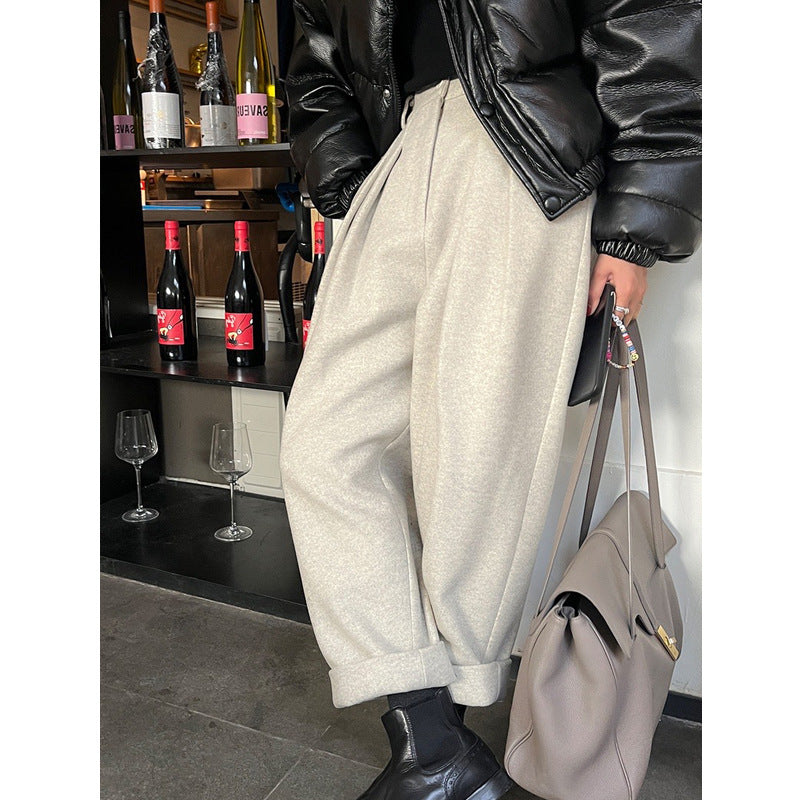 Draping Effect Harem Pants Loose Wool Suit Pants Casual Pants Cropped Pants