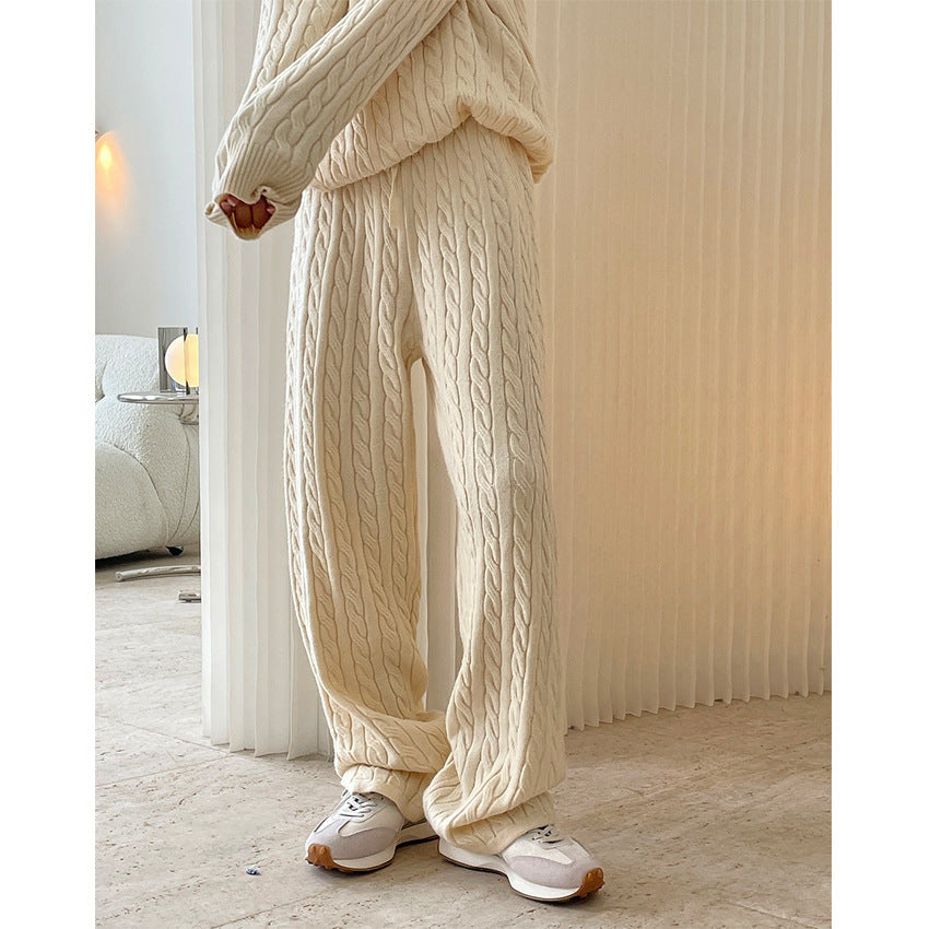 Women's Lazy Twisted High Waist Wide Leg Knitted Pants