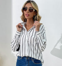 Business Wear Women's Loose Lapels White Striped Shirt