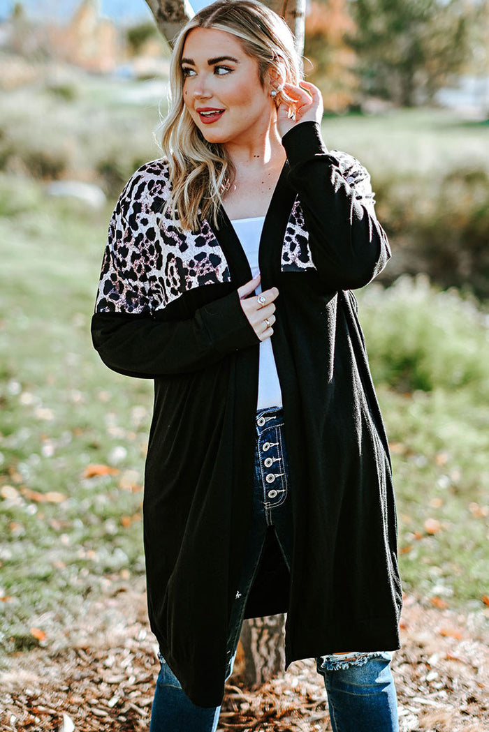 Leopard Splicing Knitwear European And American-style Mid-length Casual Loose Jacket