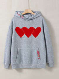 Women's Brushed Hoody Heart Shape Printed Drawstring Hoodie