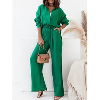 Loose Elastic Wrinkle Long-sleeved Shirt Wide-leg Pants Casual Suit