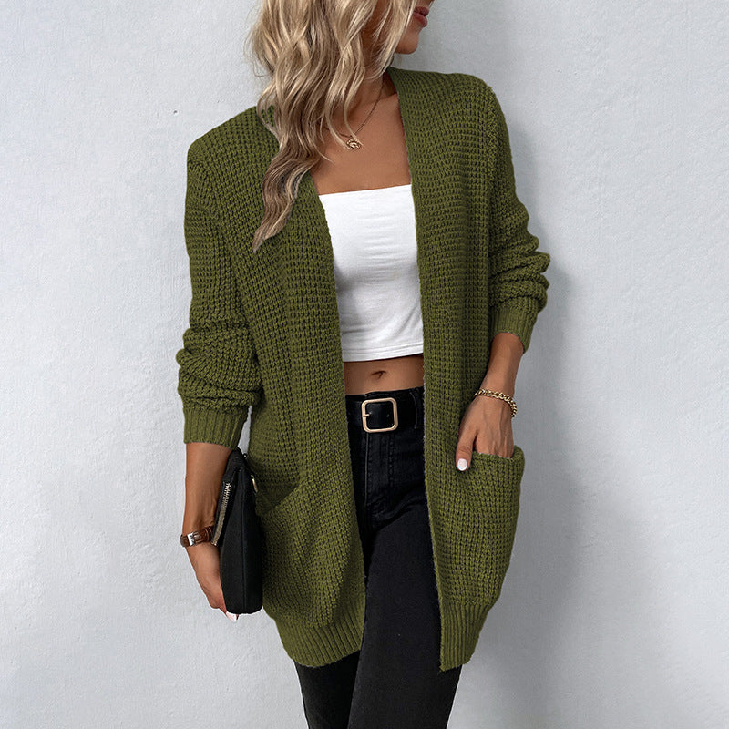 Women's Solid Color Pocket Sweater Women's Cardigan Coat