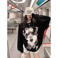 Women's Long Sleeve Loose Letter Print American Crew Neck Pullover Sweatshirt