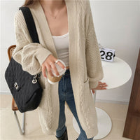 New Knitted Mid Length Cardigan Coat Loose Versatile Women's Sweater