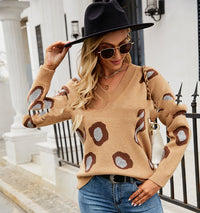 Leopard V-neck Bottomed Sweater Women's Sweater Long Sleeve