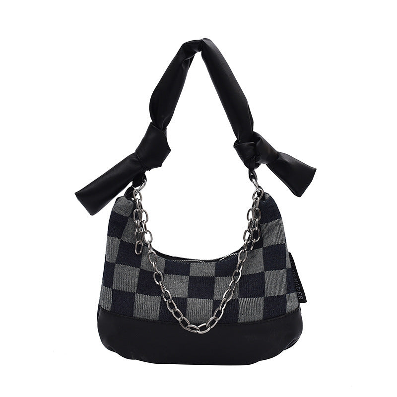 Print Scarf Chain Armpit Bag Checkerboard Checker Shoulder Bag