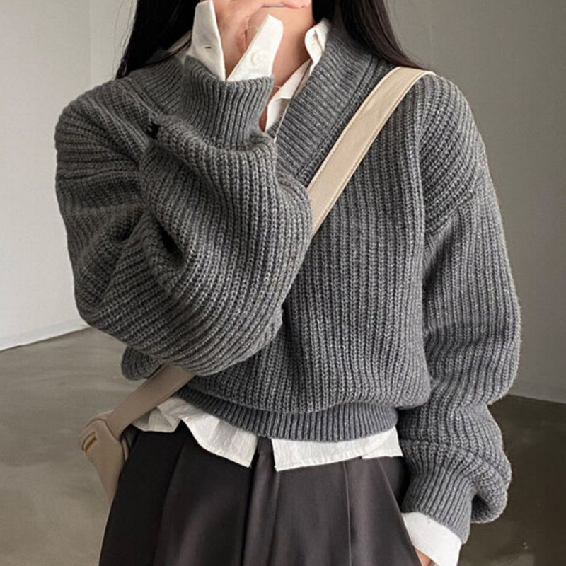 Letter Patch Loose Leisure All-matching Long Sleeve Knitted Pullover Sweater