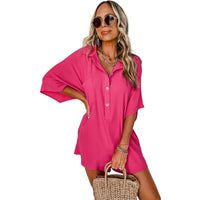 Solid Color Short-sleeved Jumpsuit Loose Casual Multi-pocket