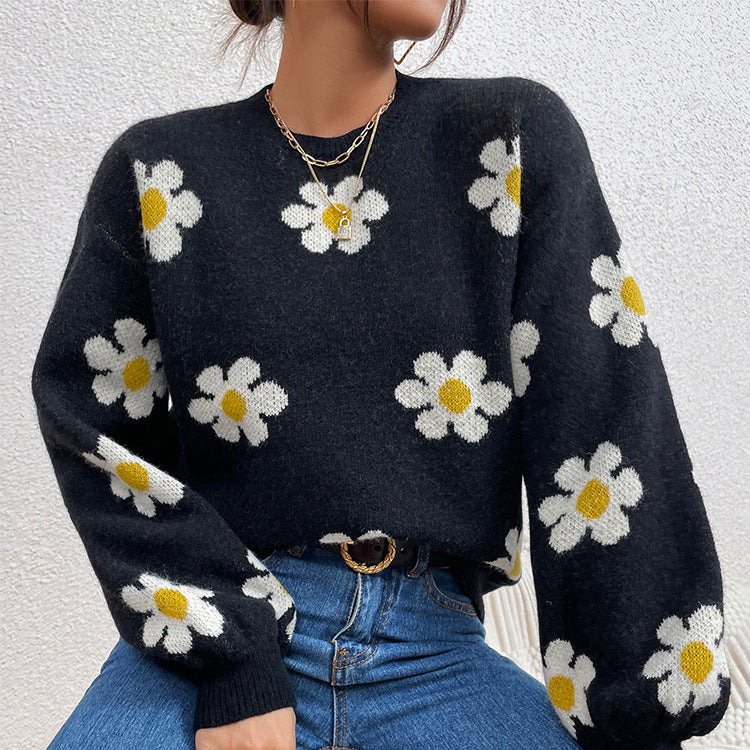 Women's Short Flower Pullover Sweater