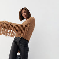 Pure Color Elegant Style Woolen Tassel Design Sweater Autumn And Winter