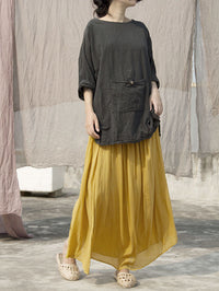 Elastic Waist Large Hem Draping Turmeric Crepe De Chine Skirt