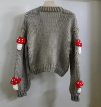 Loose Sweet Tridimensional Mushroom Crochet Short Sweater Cardigan