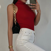 Red High Collar Knitwear Bottoming Sexy Inner Wear Tight Top