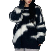 Striped Imitated Mink Fluff Soft Glutinous Loose Round Neck Sweater