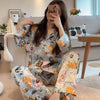 Women's Spring And Summer Cat Cardigan Long-sleeved Pajamas Suit