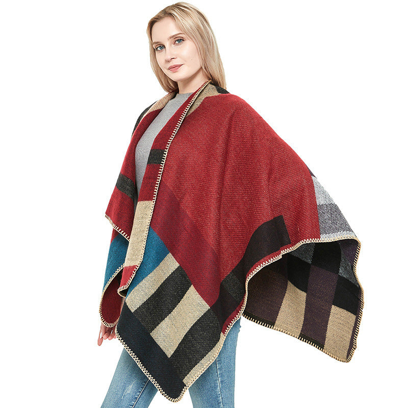 Embroidery Letters Women Thickened Cashmere Retro Plaid Shawl