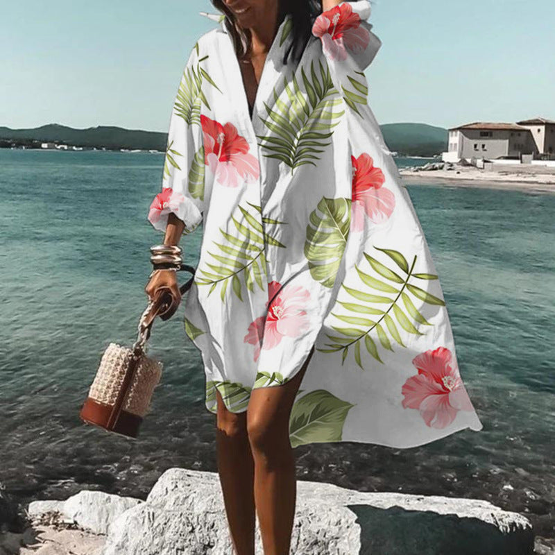 Printed Beach Vacation Blouse Coat