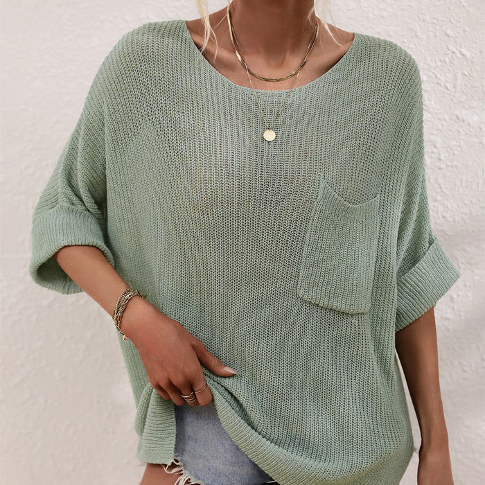 Cross Border Knitted Loose Solid Color Foreign Trade Fashion Pullover Women's Needle