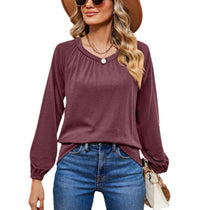 Elegant Lace Collar Long Sleeve Solid Color Top