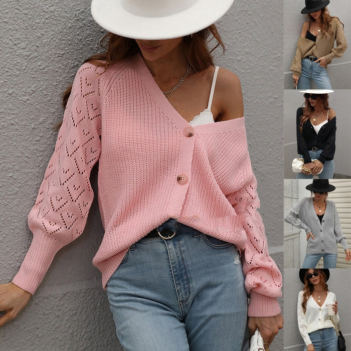 Single-breasted Solid Color Knitted Cardigan Loose