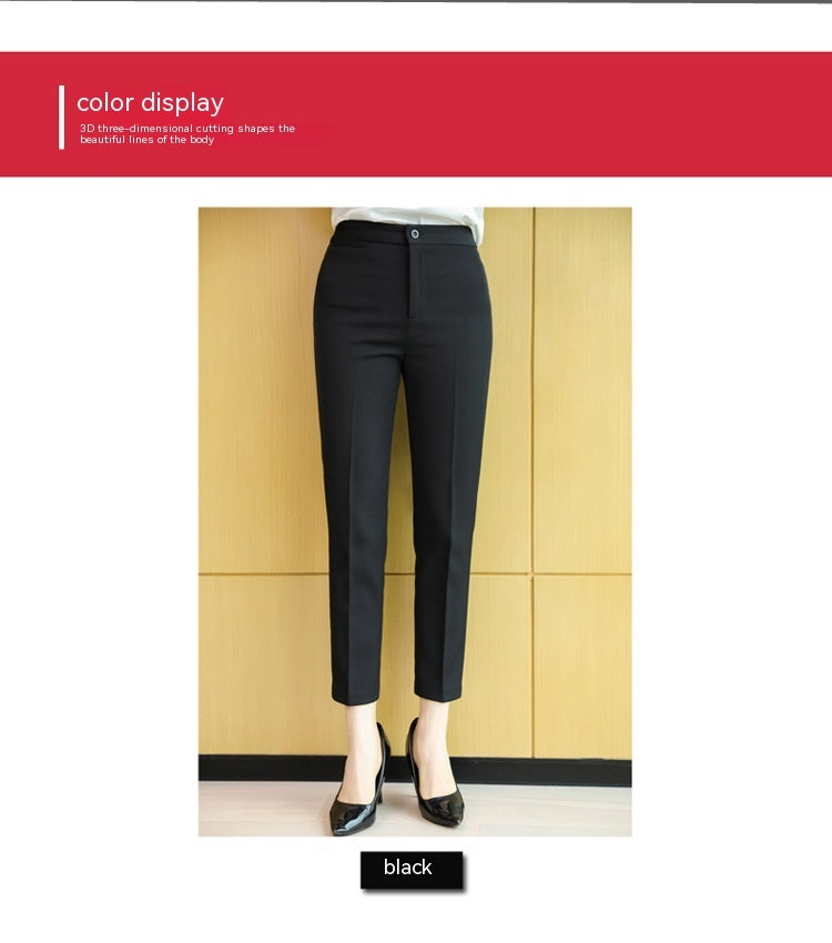 Professional Suit Women's Mid-waist Work Black Trousers Cropped Pants