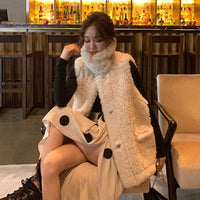 Lamb Plush Leather Vest Women's Autumn And Winter New Mid-length