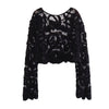Retro Crocheted Simple Bandage Dress O-neck Short Loose Bell Sleeve Pullover Woven Top