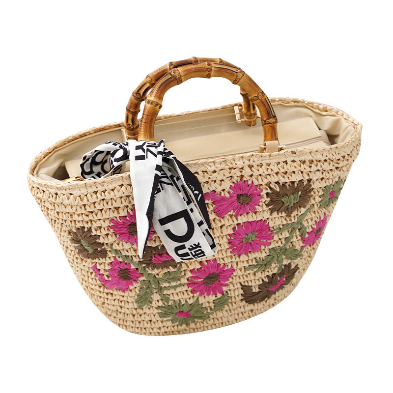 Color Small Flower Straw Woven Rattan Bag