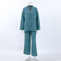 Crepe Cotton Pajamas Loose Breathable Confinement Clothing Long Sleeve Trousers Suit