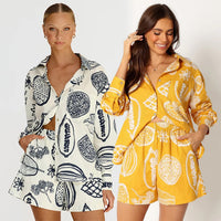 Early Autumn Casual Premium Fruit Printed Shorts Cardigan Suit