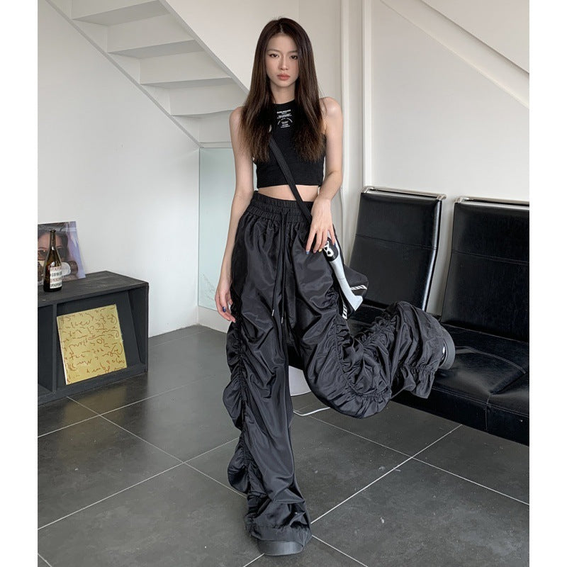 Dark Loose Mop High-waisted Trousers Women